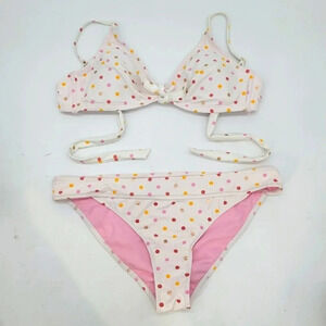 Cali for nia Women's Swim Set Top White Pink Gold Polka Dot 2 Pc Bikini D/DD XL